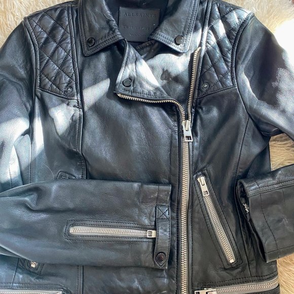 All Saints Quilted Leather Biker Jacket Size 6 - Picture 5 of 8